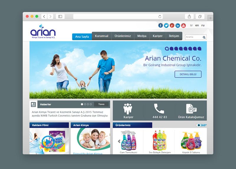 Arian kimya kurumsal web sayfası