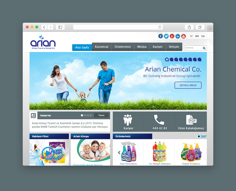 Arian kimya kurumsal web sayfası