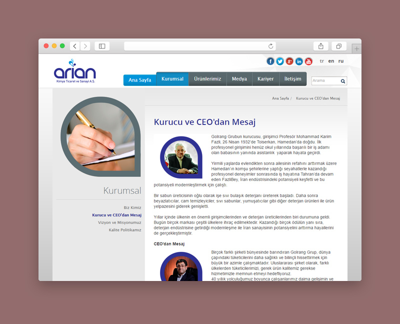 arian kimya kurumsal web tasarımı